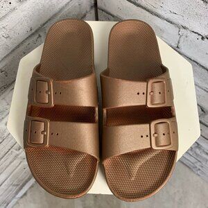 Freedom Moses Two-Band Slide Copper Slip On Sandals